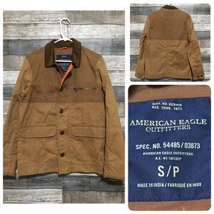 American Eagle Corduroy Collar Jacket Men’s S Brown Tan Full Zip Button Front